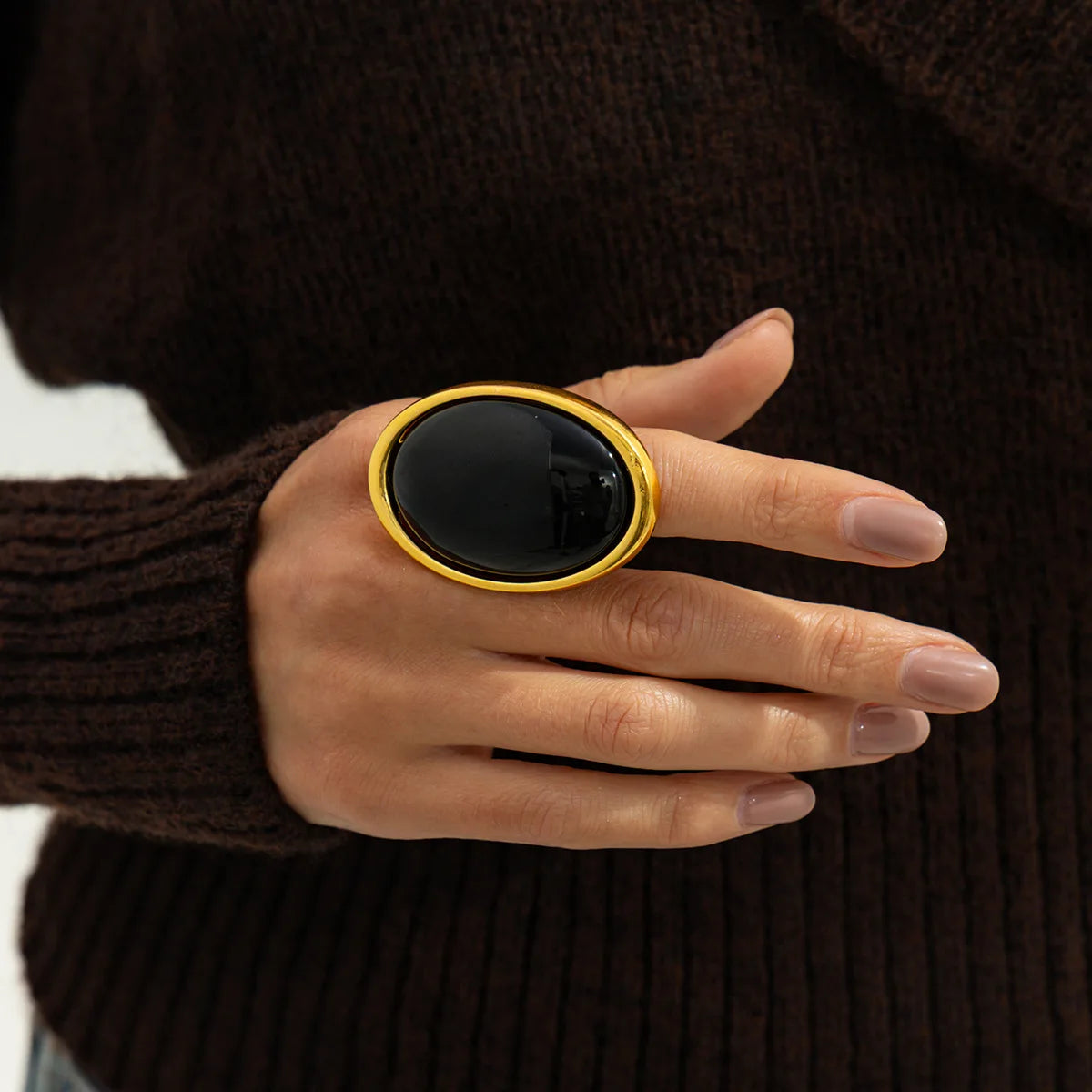 Adjustable Classic Simple Geometry Oval Resin Finger Ring