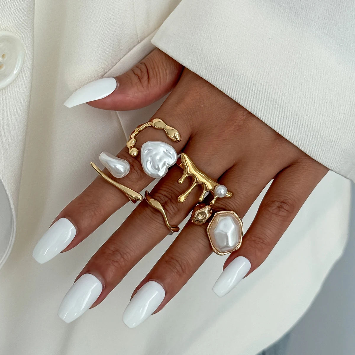 4 Styles Elegant Irregular Baroque Imitation Pearl Open Rings