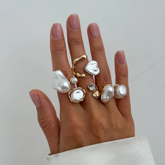 4 Styles Elegant Irregular Baroque Imitation Pearl Open Rings
