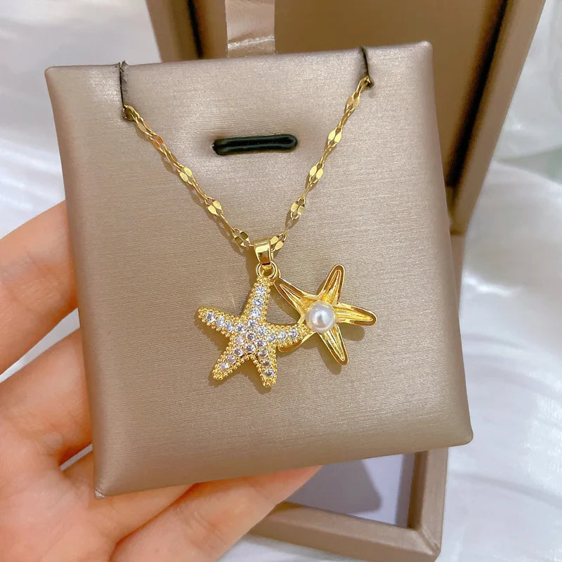 Starfish Pearl Pendant Necklace