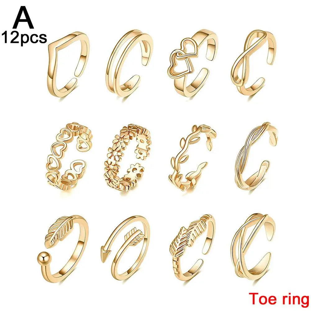 12pcs Toe Rings Summer Foot Beach Rings