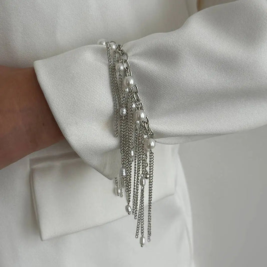 Pearl Metal Tassel Bracelet