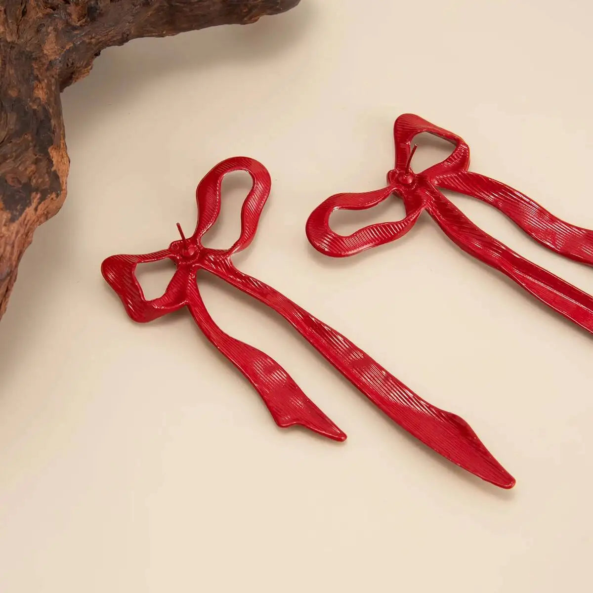 Metal Red Bowknot Drop Earrings