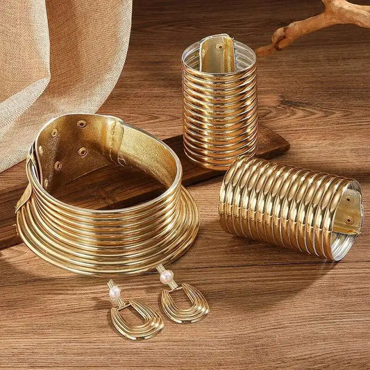 5pcs Trendy Golden Leather Jewelry Set