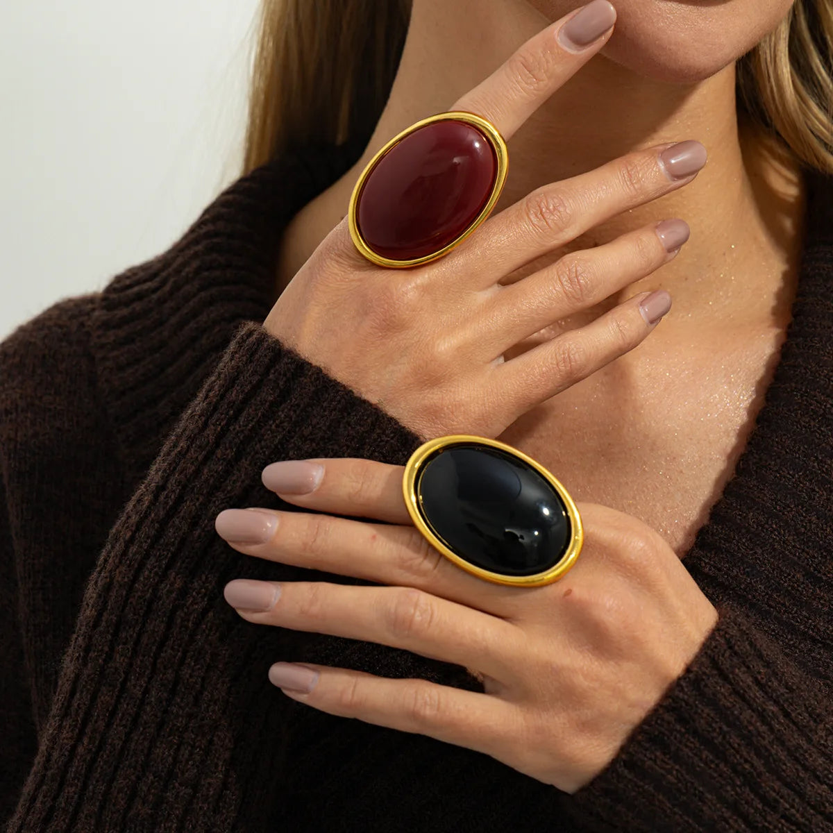 Adjustable Classic Simple Geometry  Oval Resin Finger Ring