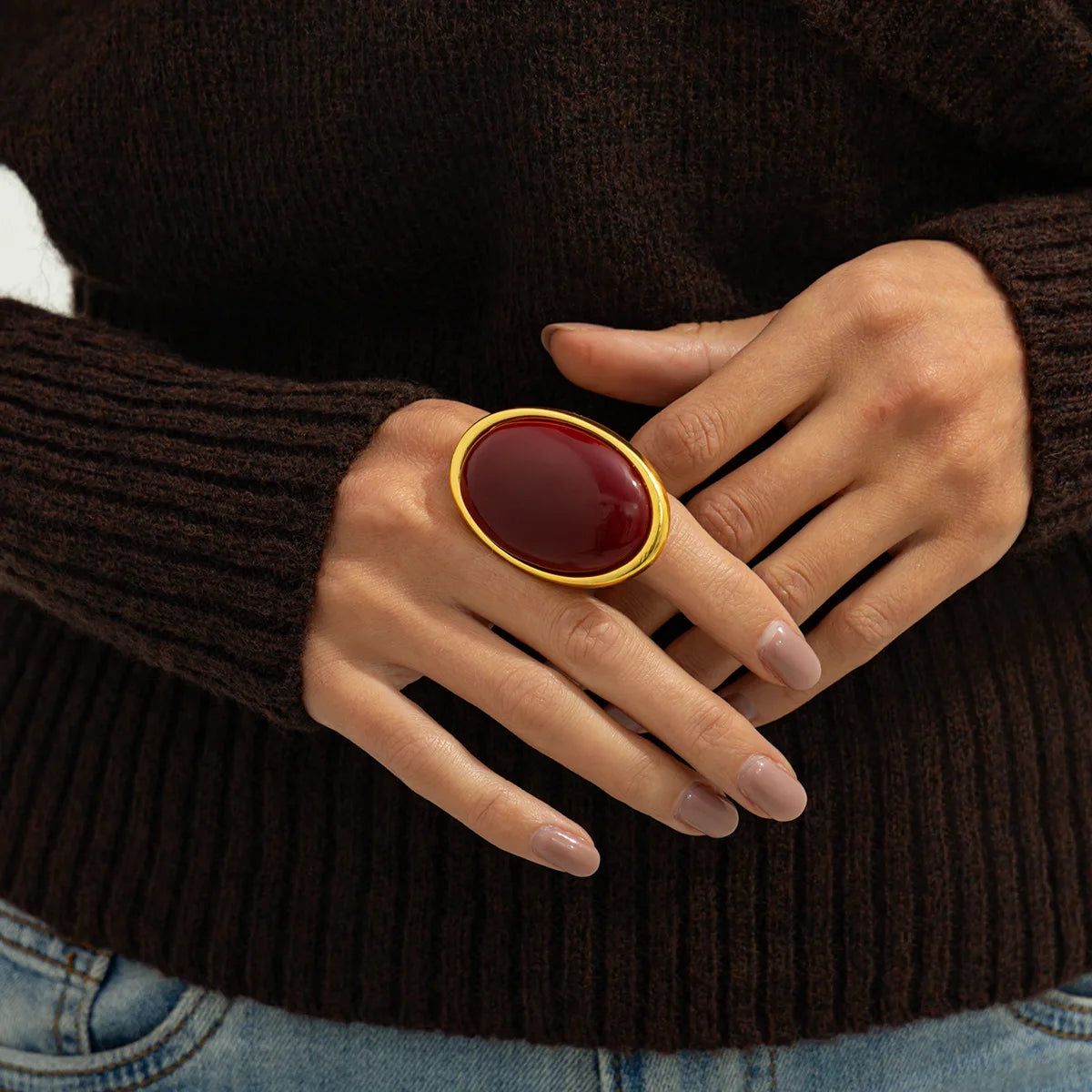 Adjustable Classic Simple Geometry  Oval Resin Finger Ring