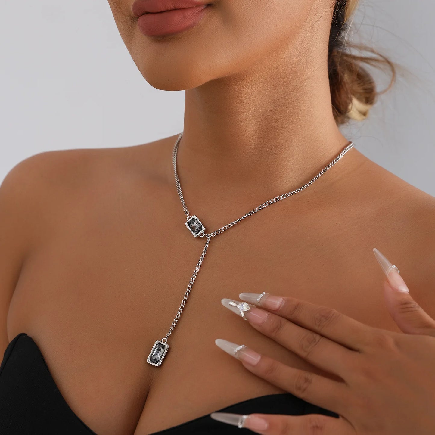 Geometric Square Diamond Y-shaped Necklace