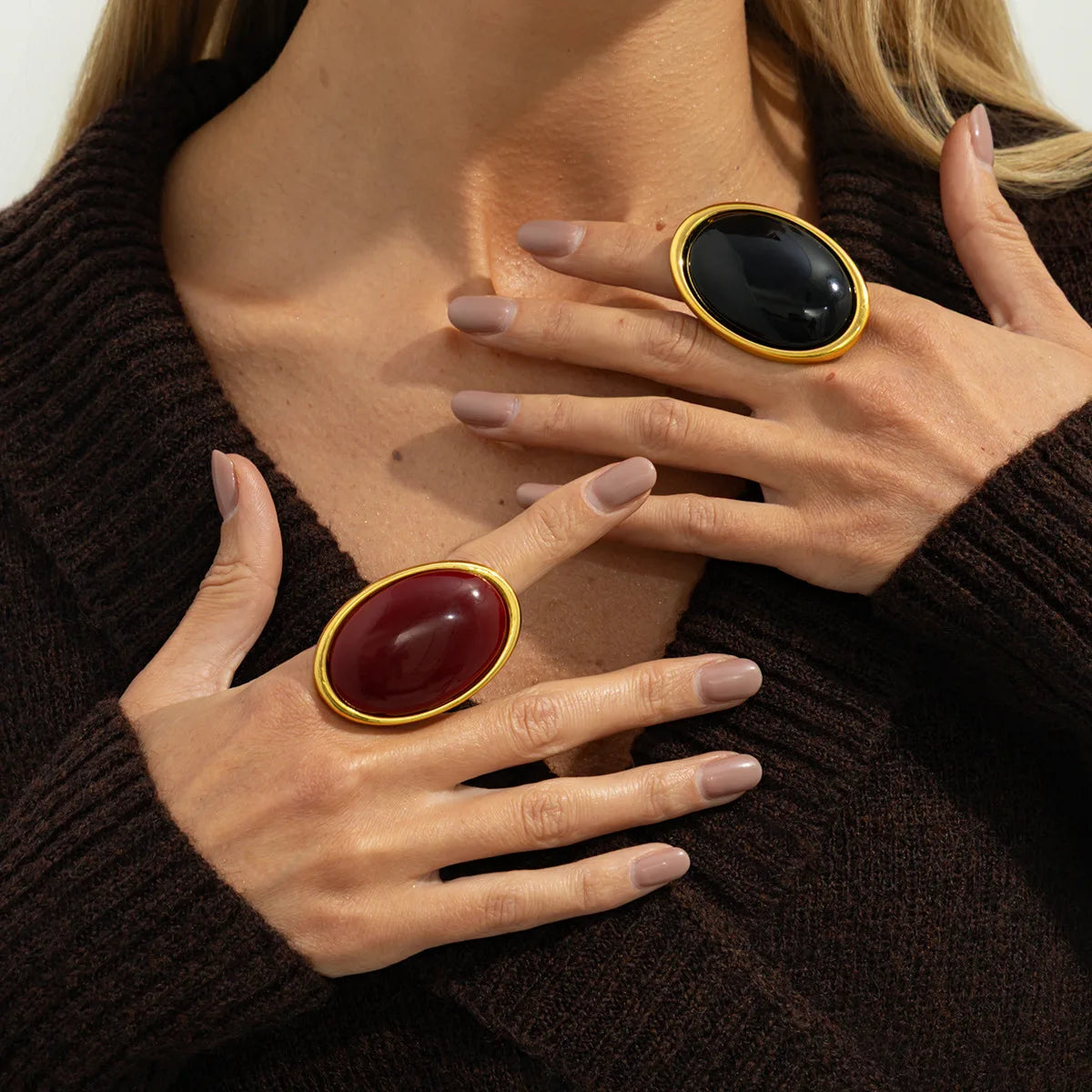 Adjustable Classic Simple Geometry  Oval Resin Finger Ring