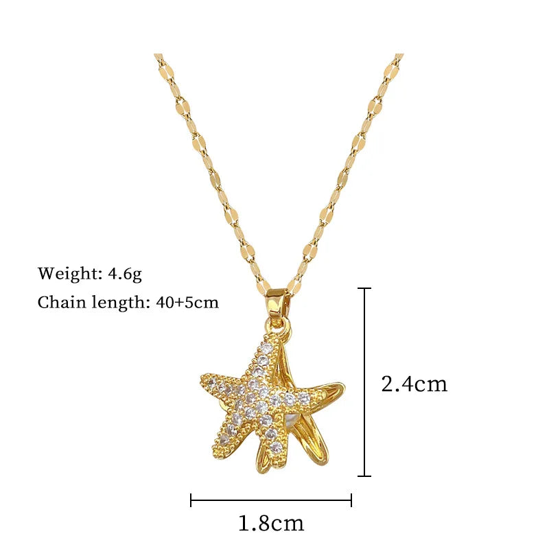 Starfish Pearl Pendant Necklace