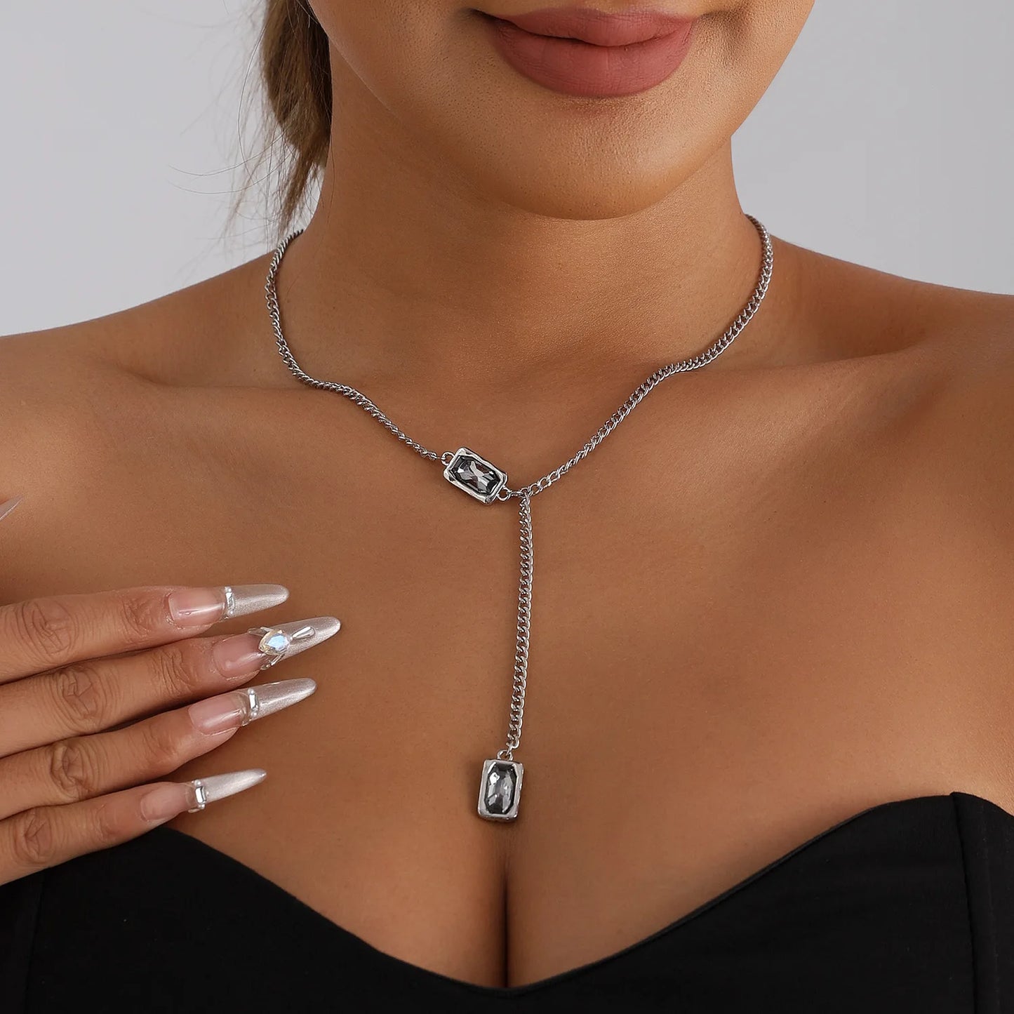 Geometric Square Diamond Y-shaped Necklace