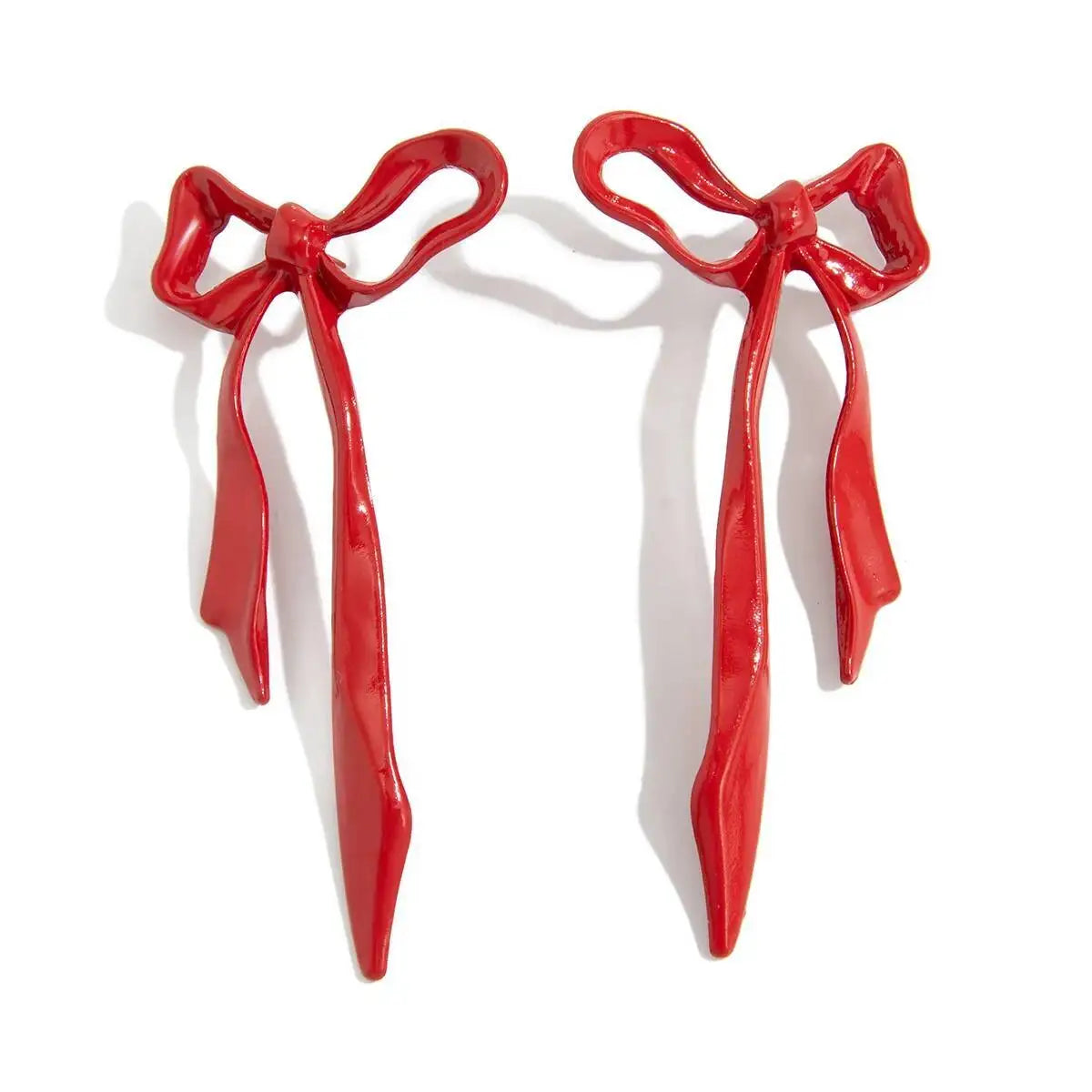 Metal Red Bowknot Drop Earrings