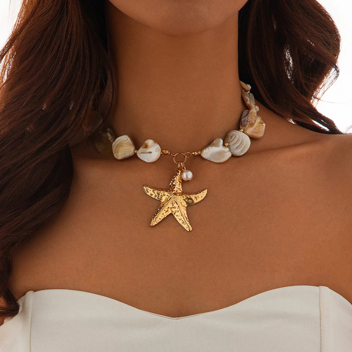 Starfish White Shell Conch Pendant Necklace