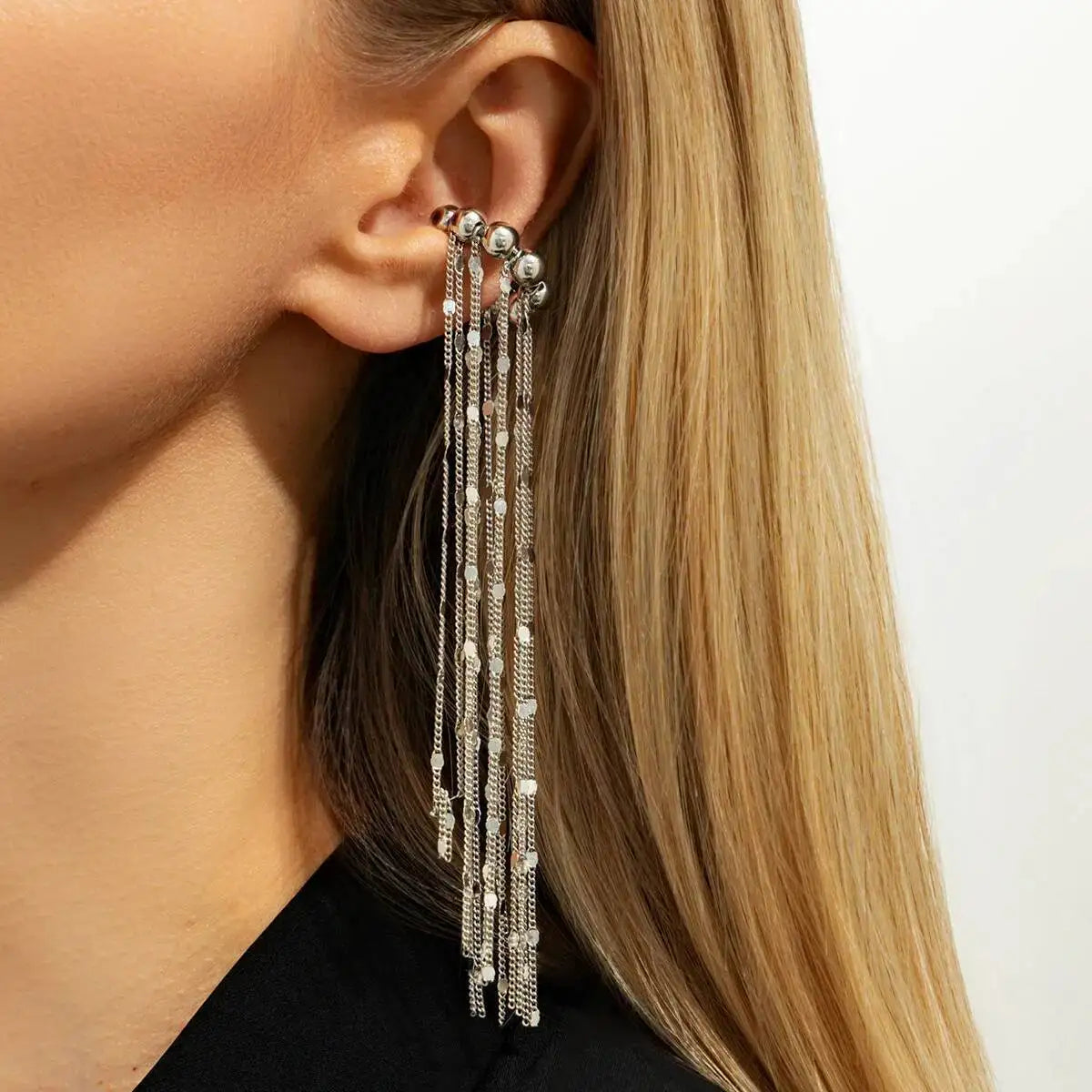 Unique Long Tassel Metal No Piercing Ear Clip Earrings