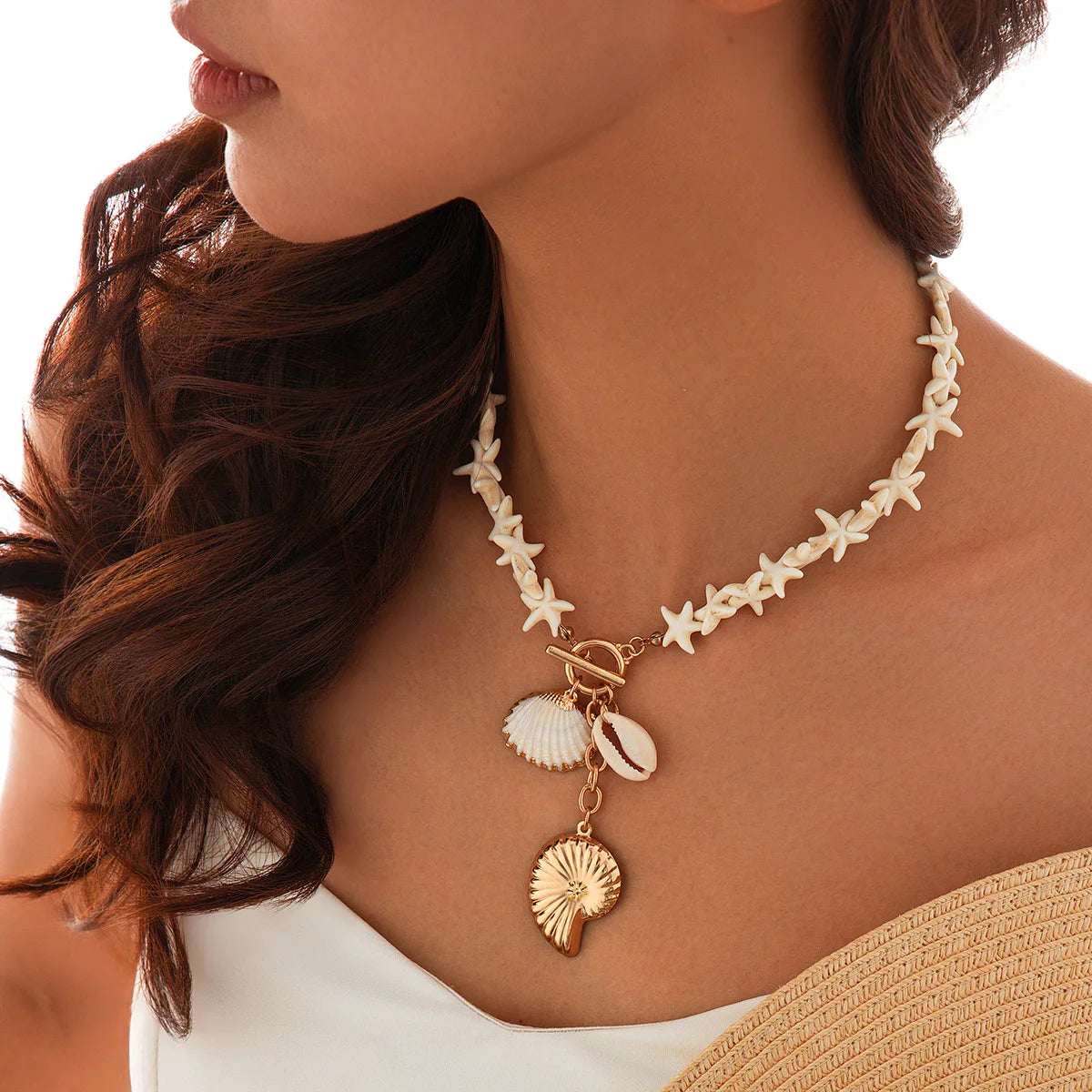 Starfish White Shell Conch Pendant Necklace
