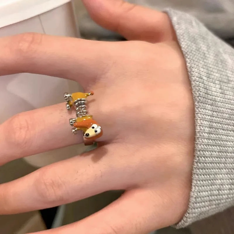 Cartoon Cute Spring Dog Ring Girls Adjustable Finger Ring