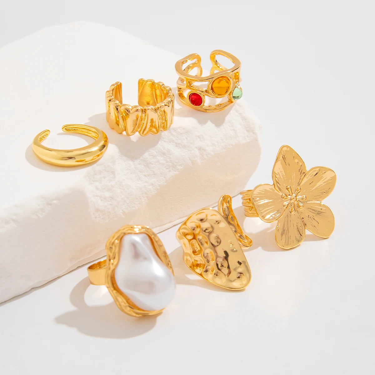 Baroque Flower Statement Rings