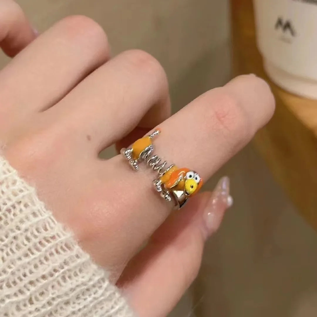 Cartoon Cute Spring Dog Ring Girls Adjustable Finger Ring