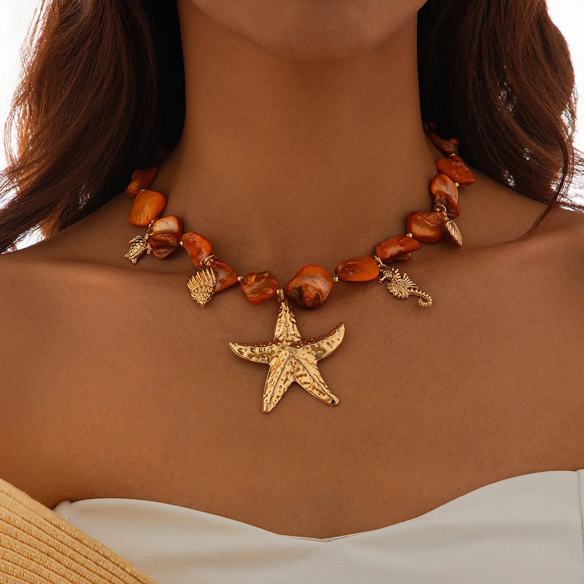 Starfish White Shell Conch Pendant Necklace