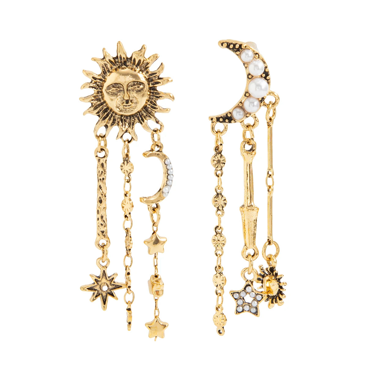Exquisite Imitation Pearl Moon Star Drop Earrings