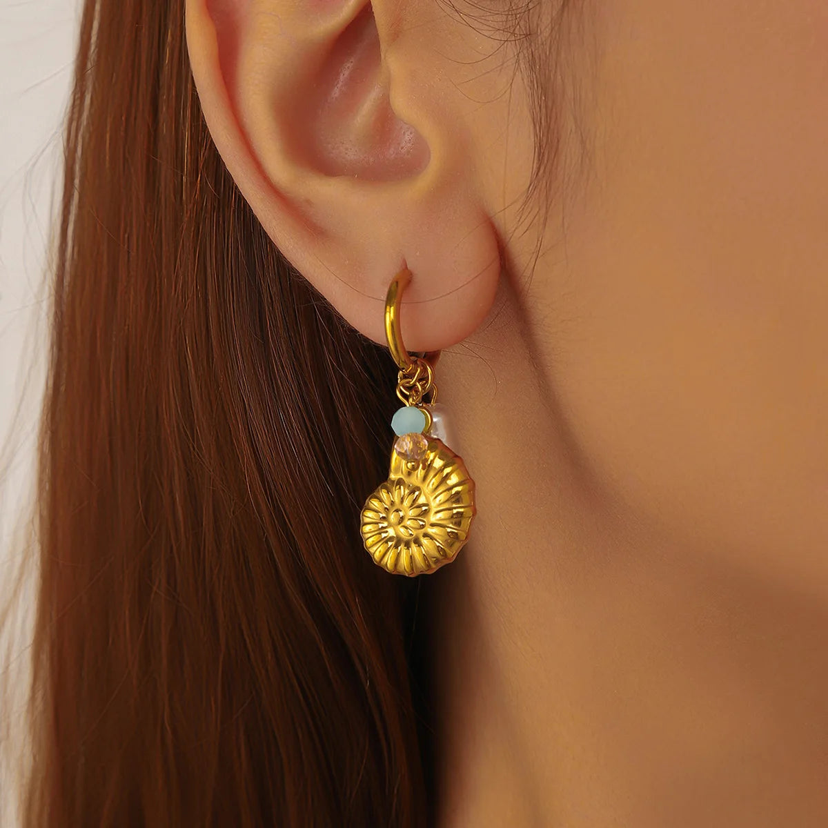 Golden Conch Pearl Earrings