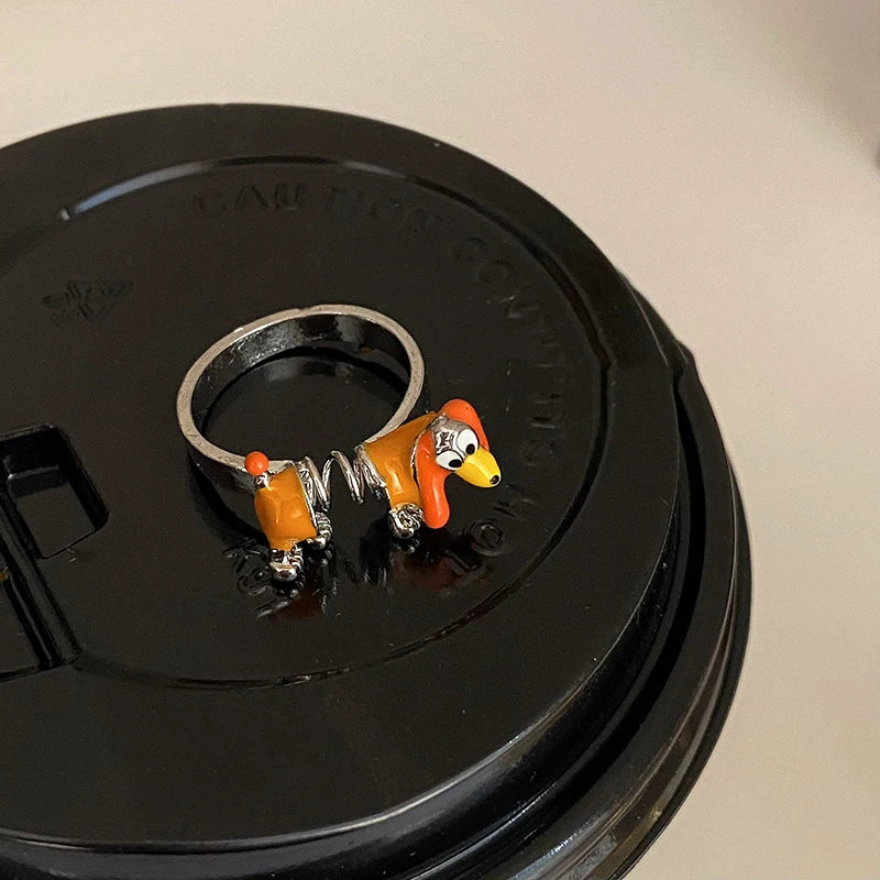 Cartoon Cute Spring Dog Ring Girls Adjustable Finger Ring