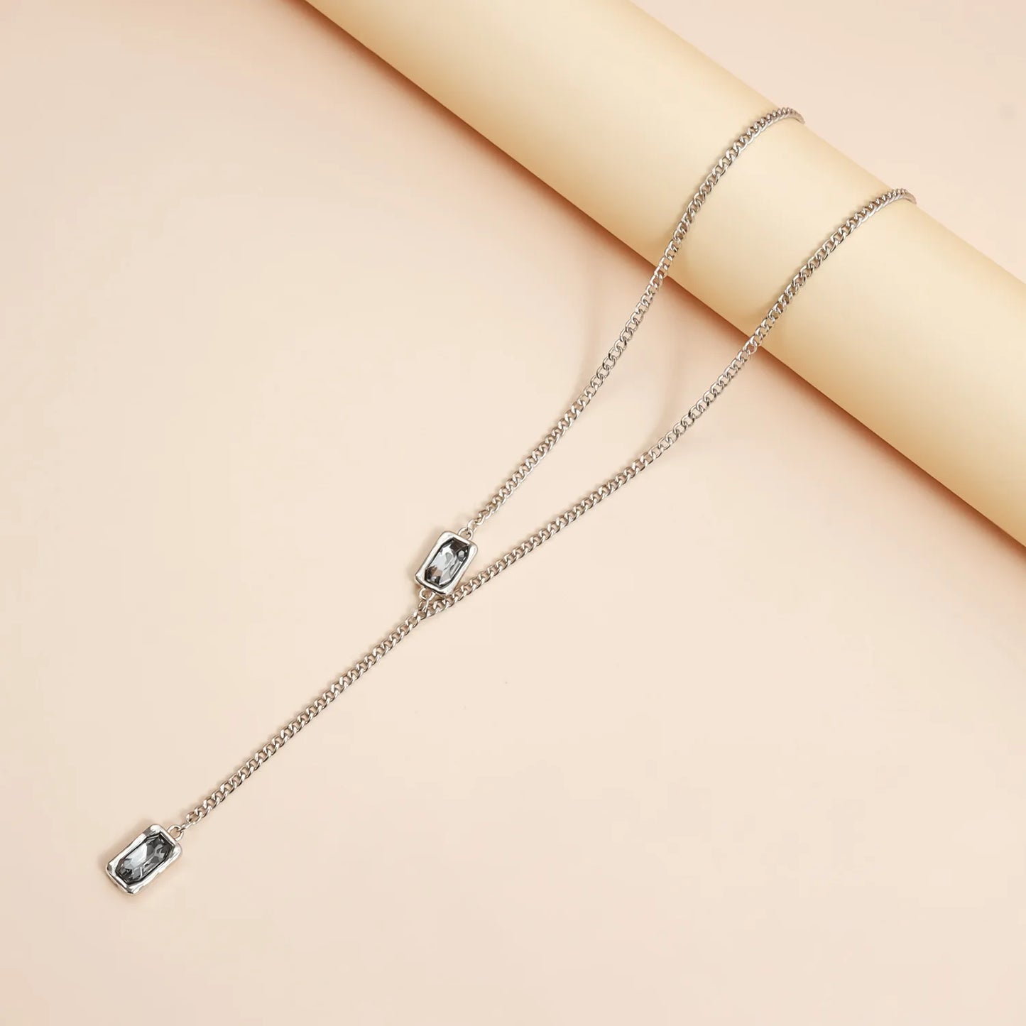 Geometric Square Diamond Y-shaped Necklace