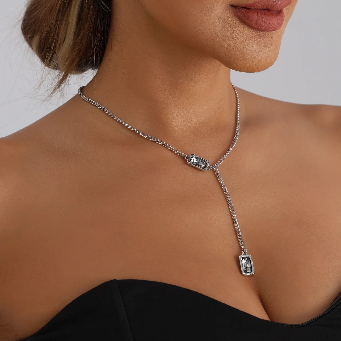 Geometric Square Diamond Y-shaped Necklace