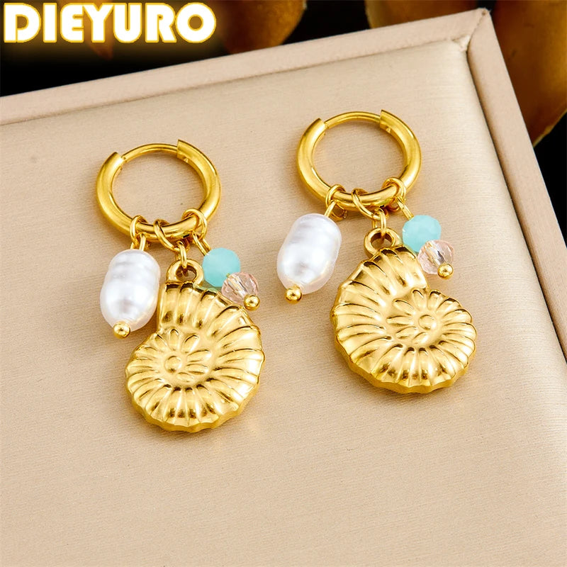 Golden Conch Pearl Earrings