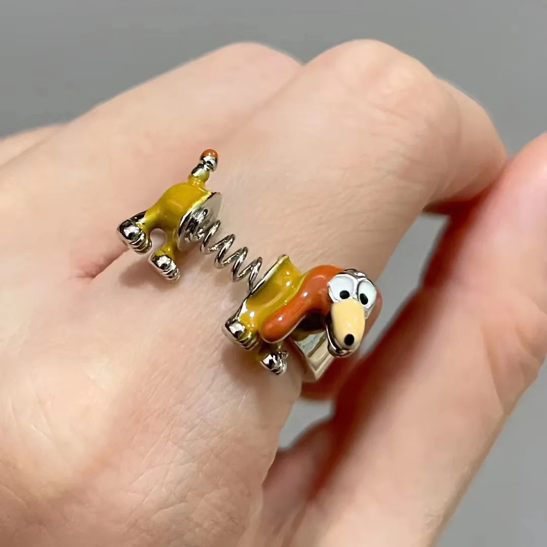 Cartoon Cute Spring Dog Ring Girls Adjustable Finger Ring