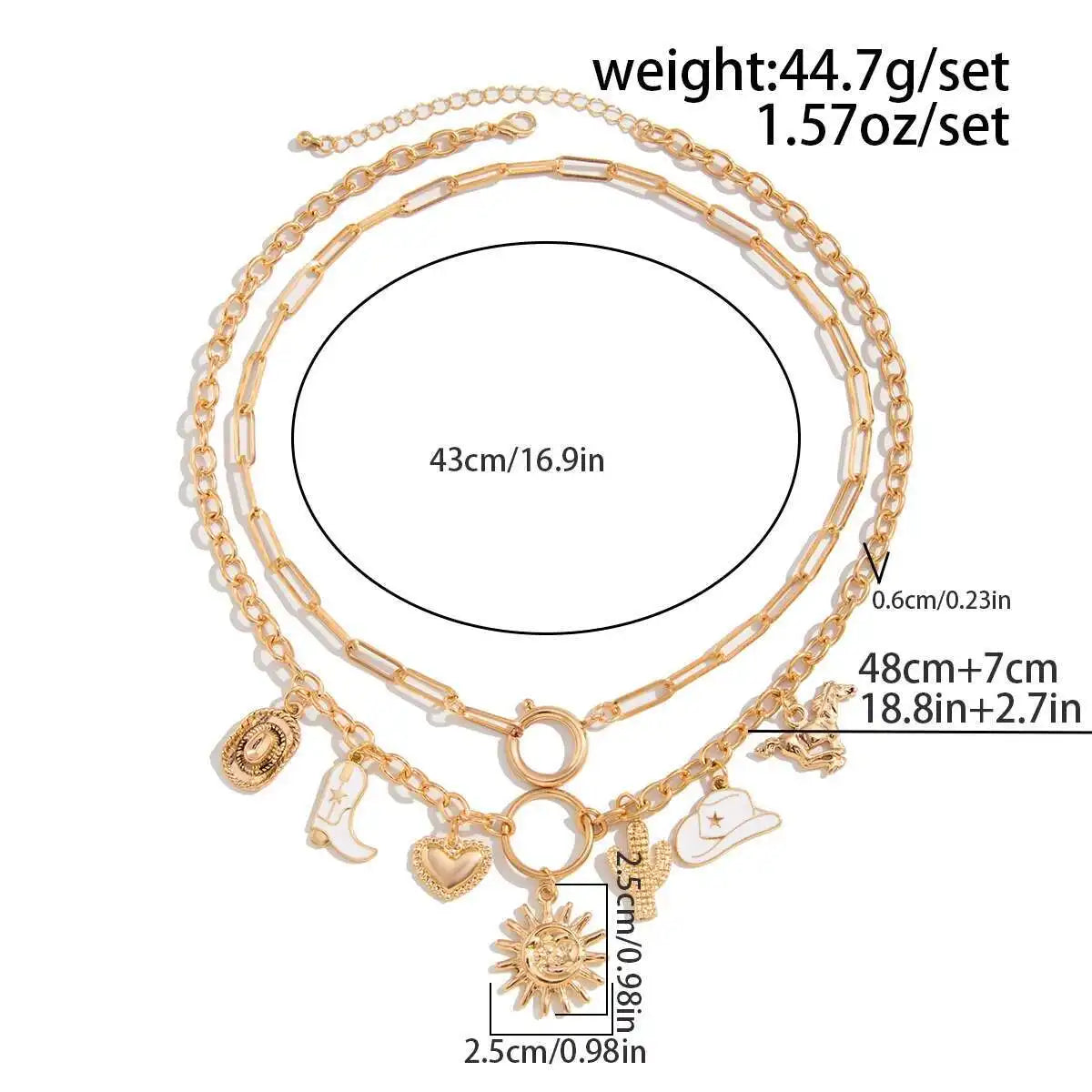 2Pcs/Set Vintage Cowboy Hat Cactus Love Heart Pendant Choker Necklace