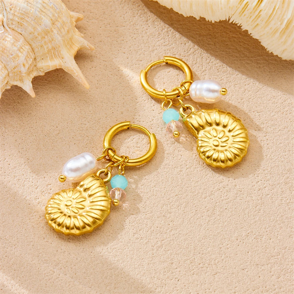 Golden Conch Pearl Earrings