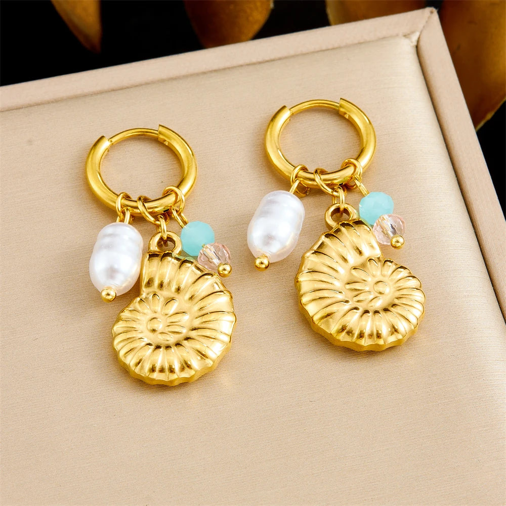 Golden Conch Pearl Earrings