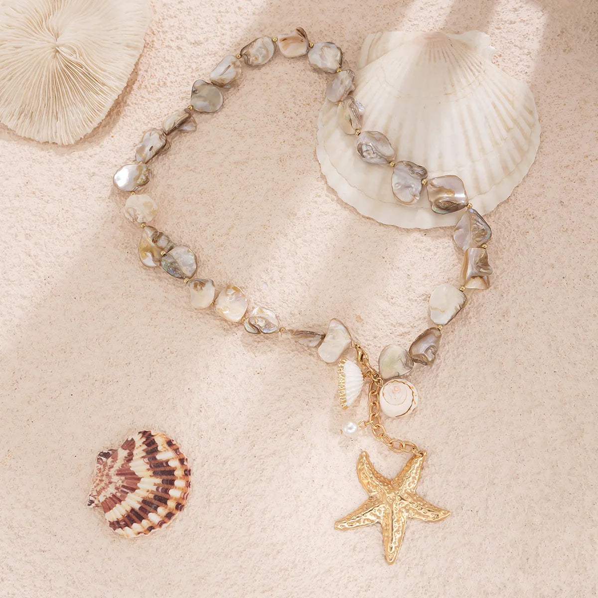 Starfish White Shell Conch Pendant Necklace