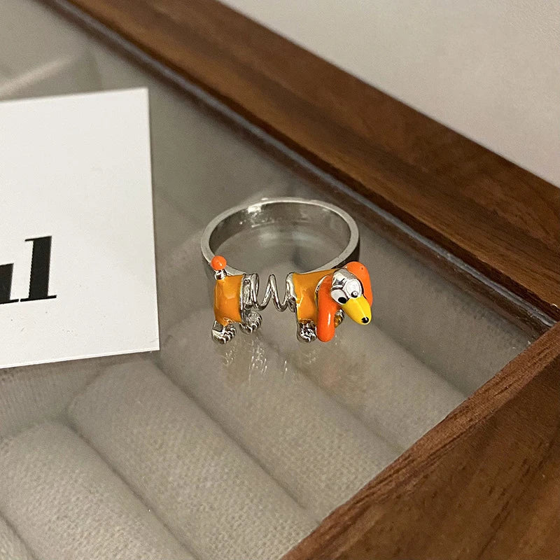 Cartoon Cute Spring Dog Ring Girls Adjustable Finger Ring