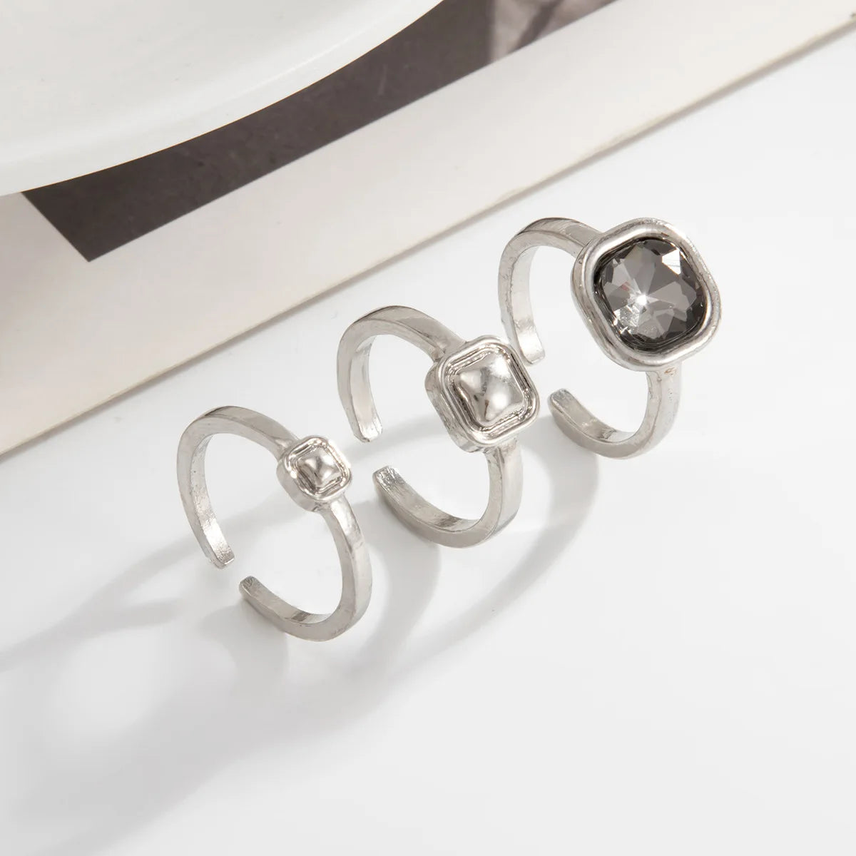 Adjustable Grey Crystal Geometric Ring Women Minimalist Design