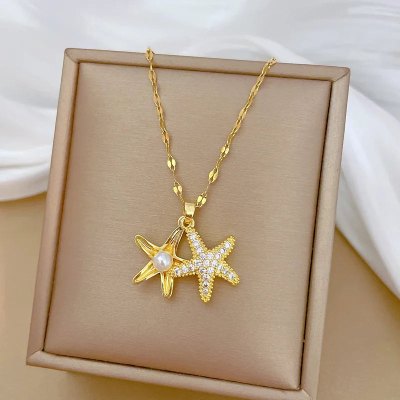 Starfish Pearl Pendant Necklace