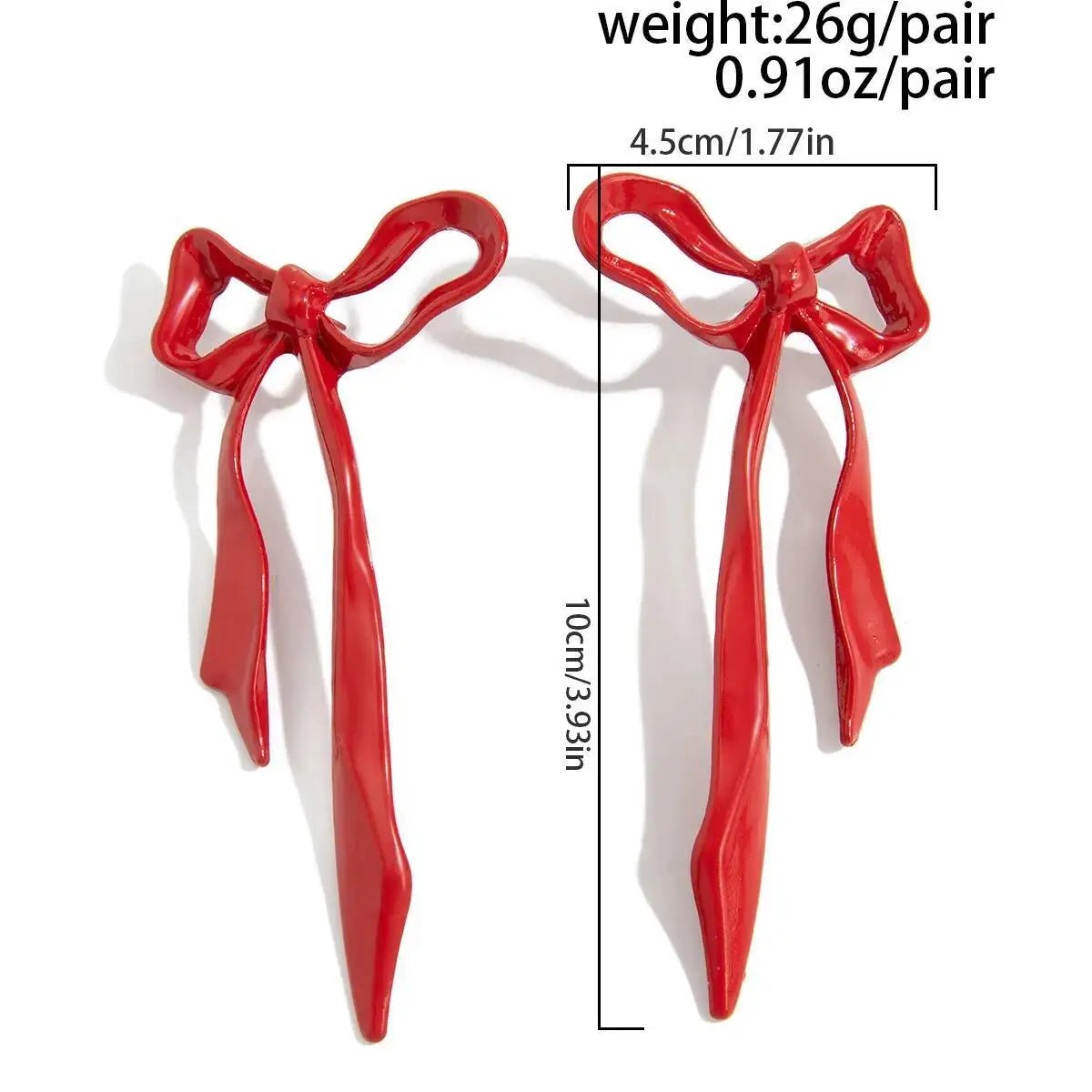 Metal Red Bowknot Drop Earrings