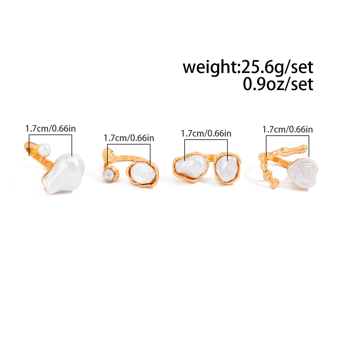 4 Styles Elegant Irregular Baroque Imitation Pearl Open Rings