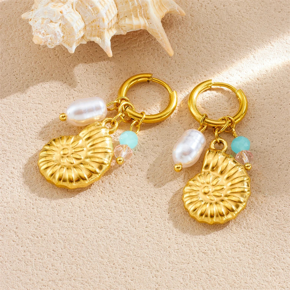 Golden Conch Pearl Earrings