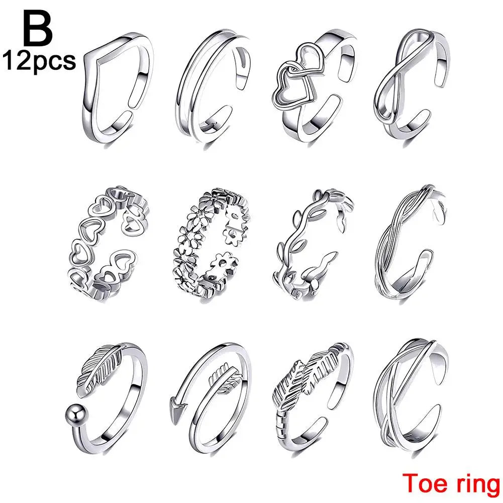 12pcs Toe Rings Summer Foot Beach Rings