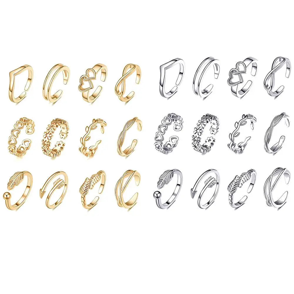 12pcs Toe Rings Summer Foot Beach Rings
