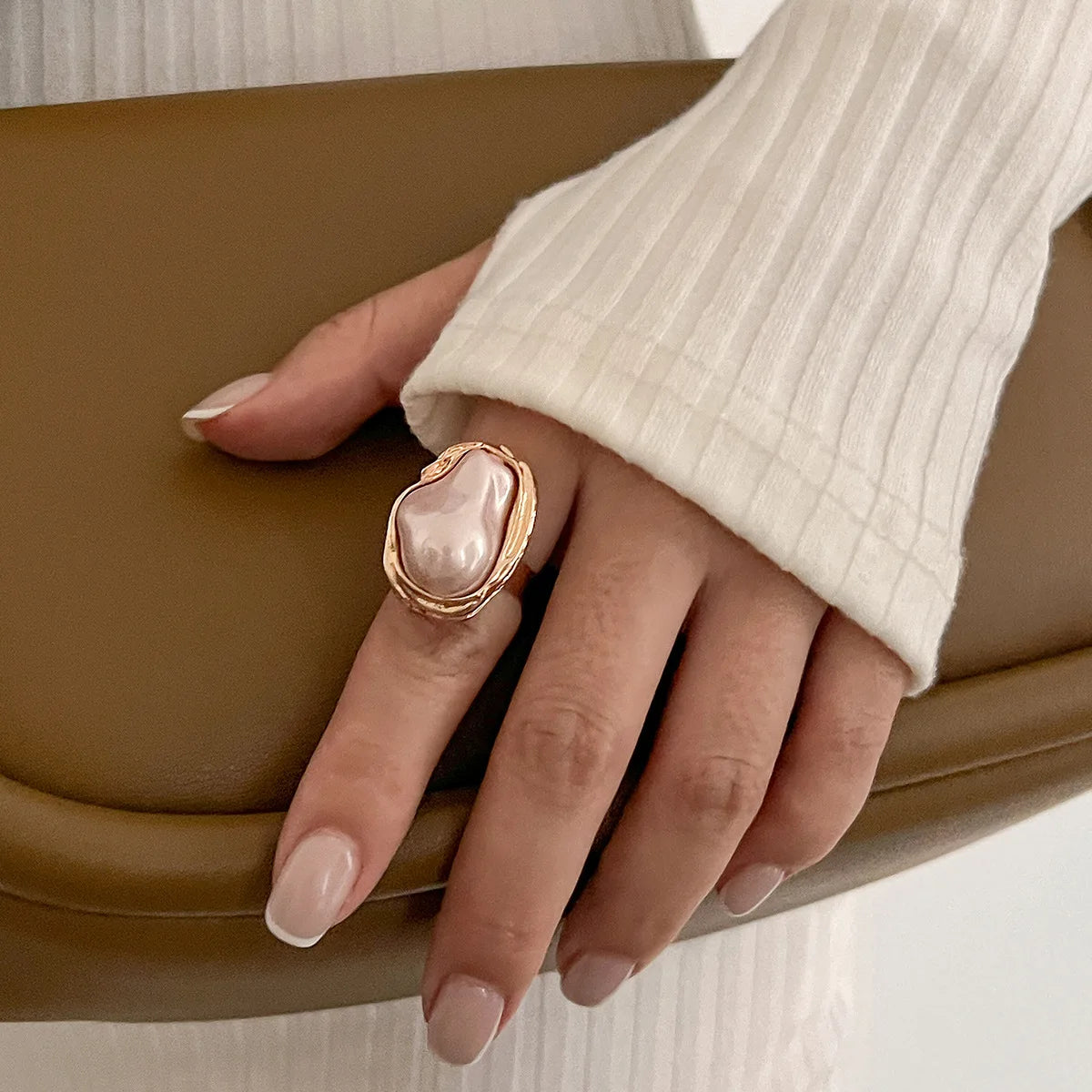 Baroque Pearl Adjustable Gold Ring