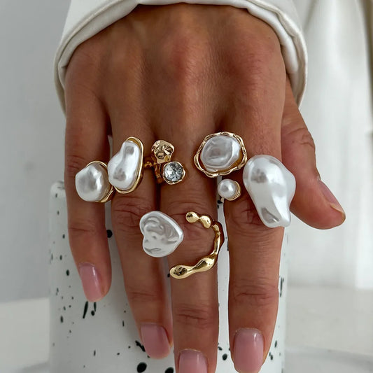 4 Styles Elegant Irregular Baroque Imitation Pearl Open Rings