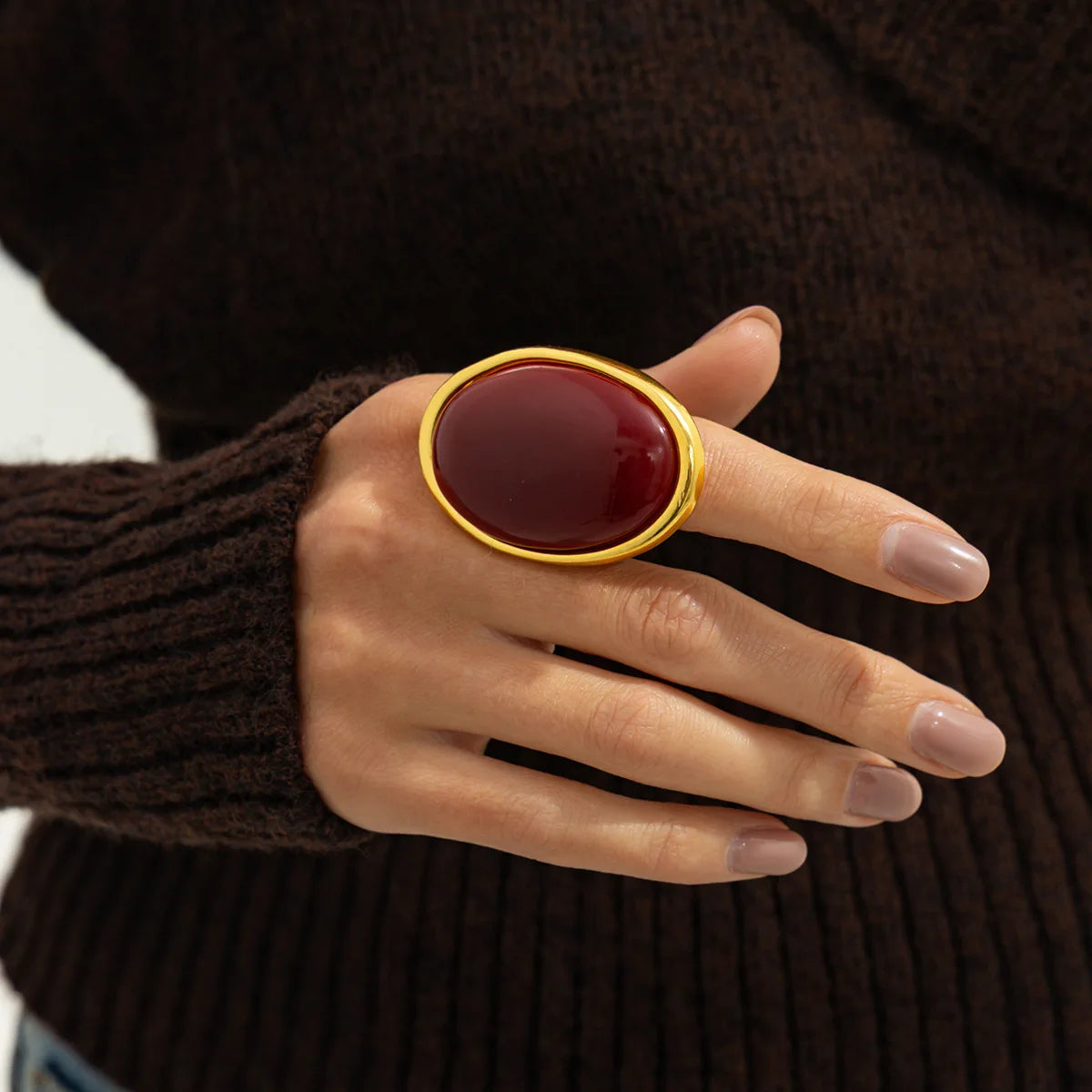 Adjustable Classic Simple Geometry  Oval Resin Finger Ring